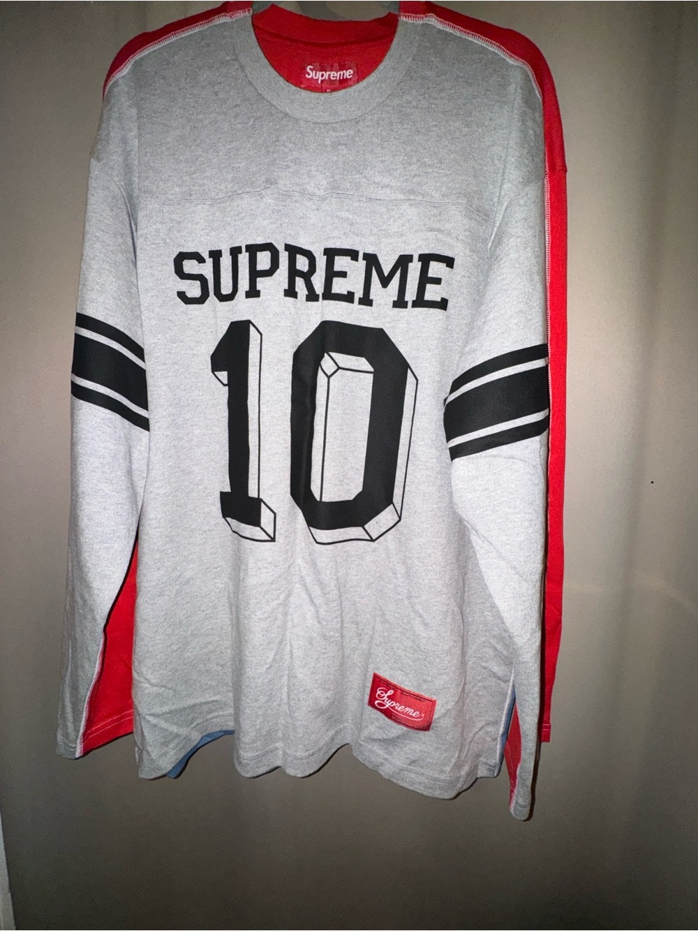 Supreme Grey and Red '10' Crewneck Sweater
